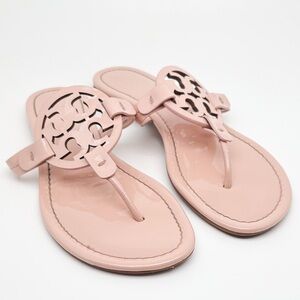 Tory Burch Miller Pink Patent Leather Logo Sandals Size 8 M